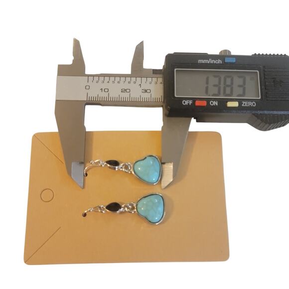 Turquoise Heart Dangle Earrings Silver Tone Hook Pierced Drop Jewelry Gift Bag - Picture 9 of 10